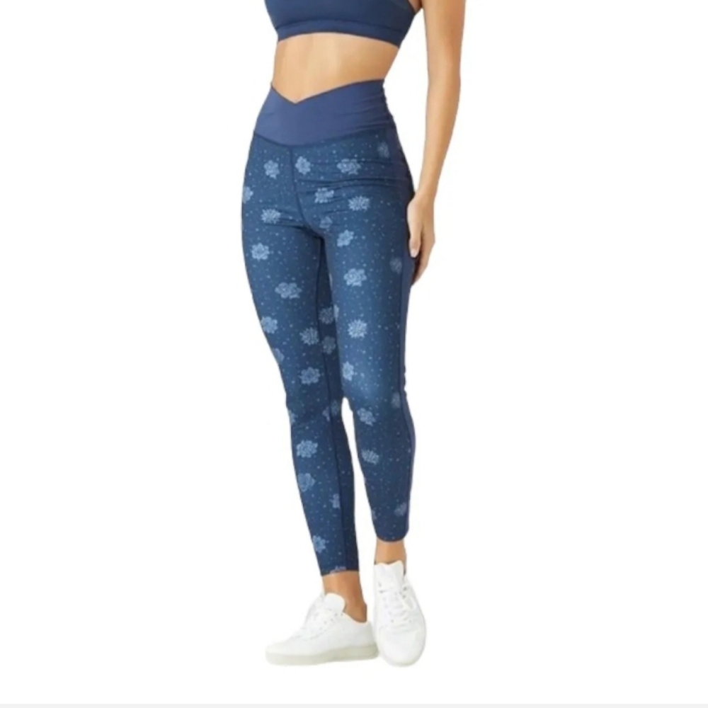 Glyder Women's Succulent Print Crossover Pull-On Leggings Navy Blue Size XS